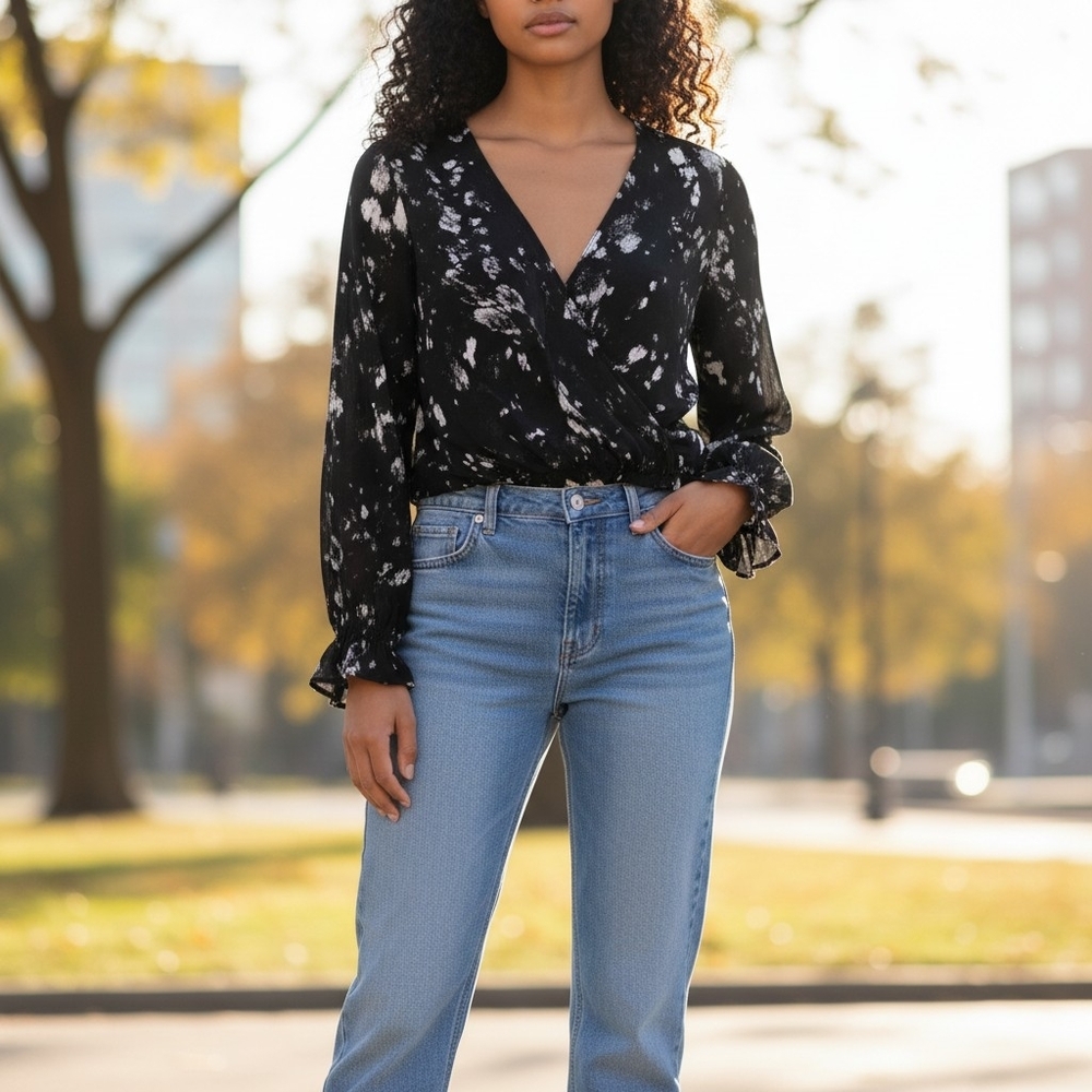All Saints Penny Ronnie High Low Top Black Splatter Print Surplus Long Sleeve 6